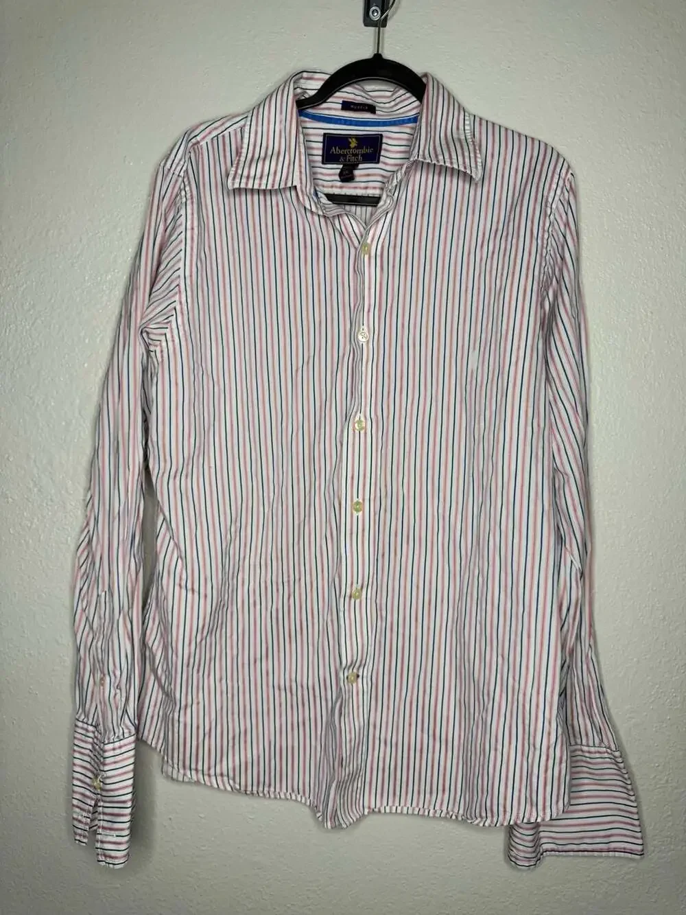 Abercrombie & Fitch Muscle Fit Striped Long Sleeve Button Down Shirt XXL